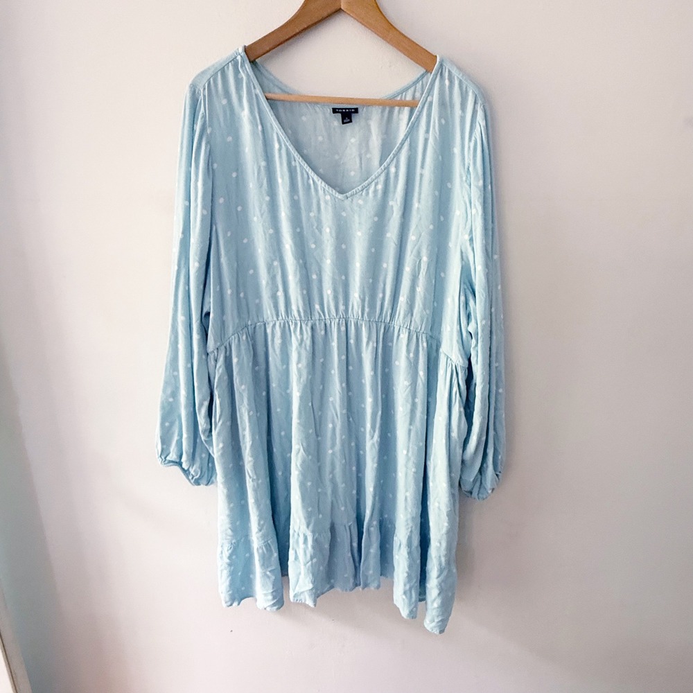 Torrid Dress Women 3X Blue Polka Dot Ruffle Babydoll Cottagecore Boho Casual